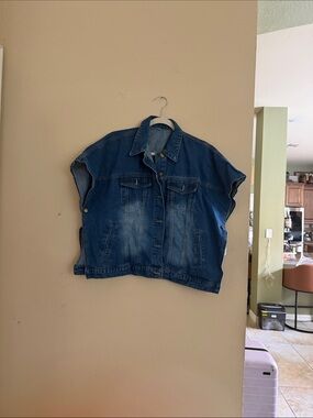 Boxy Blue Denim Vest Jacket Cape
